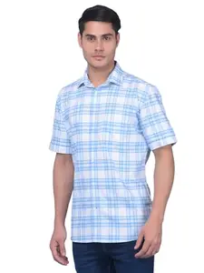 Crimsoune Club Men's White Tartan Check 100% Cotton Shirt (XL)
