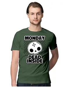 ALLEN BLACK Men's Regular Fit T-Shirt Monday - Dead Inside 100% Cotton T-Shirt Olive Green_MDDINS-Olive Green 2XL Men Round_