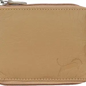 WILD EDGE Wallet for Men with Zip Closure - Beige Artificial Leather Wallet in Solid Design - Minimal Thin Pocket Wallet (Beige)