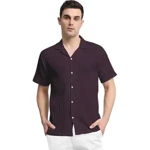Lightweight Casual Men’s Shirt – Pleated Surface-Casual Shirt Wine E4_L