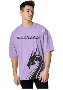 Men's Cotton Blend Printed T-Shirt ? Half Sleeve, Round Neck||Men's Fashionable Printed? Everyday Wear||Lightweight & Stylish||Casual Wear||Summer Wear|| Back Plain Purple Medium