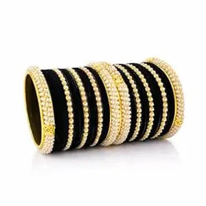 STREE Gold Plated Velvet Chooda Bangle Set with Beads 42 Bangles