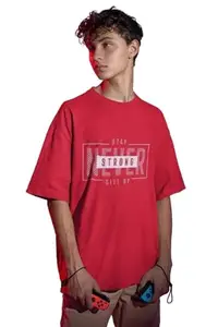 Men's Oversized Round Neck Half Sleeve Loose Fit T Shirt for Men (Large, Red)