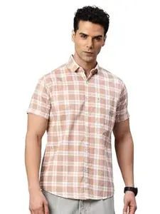 Majestic Man Slim Fit Pure Cotton Checked Half Sleeve Casual Shirt