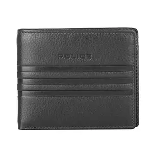 POLICE Men's Leather Coin Wallet with Card Holder Compartments Gents Purse (Black)