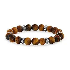 LKBEADS Natural Brown Tigers Eye 10mm Round Shape Smooth Cut Beads Stretchable Bracelet for Men & Women.|STBR_RR_02430_6.5