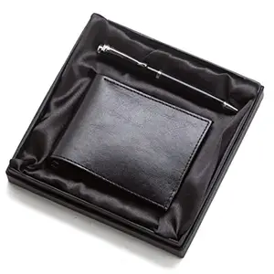 Avighna Men's Combo Gift Box - Leather Wallet and Metal Ball Pen (Black) for Men
