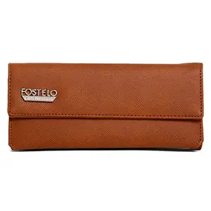 Fostelo Women's Faux Leather Three Fold Wallet (Tan) (Medium)