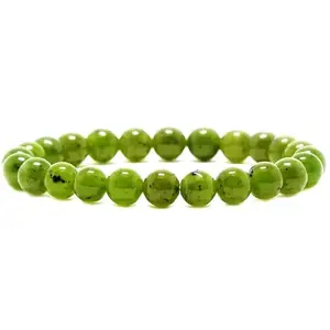 RRJEWELZ Natural Canadian Nephrite Jade 8mm Round Shape Smooth Cut Beads Stretchable Bracelet for Men & Women.|STBR_RR_02488_7.5