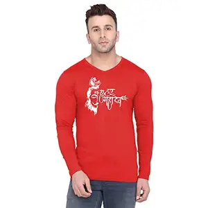 Fashions Love Men Cotton Full Sleeve V Neck Hara Hara Mahadev Printed T Shirt FSVB-0161-M Red
