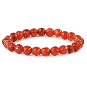 Crystu Natural Red Onyx Bracelet Crystal Stone 8mm Faceted Bead Bracelet for Reiki Healing and Crystal Healing Stone (Color : Red)