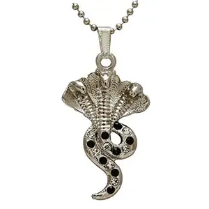 DULCI Silver Tone Lord CZ studded Shiva Symbol Three Face Snake Sheshnag Kaal Sarp Chain Pendant Locket Lokit Necklace Temple Jewellery For Men And Women