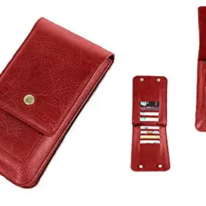 FIRSTPOINT Leather Holster Mobile Phone, Card & Mony Wallet Vertical Waist Pack/Belt Bag Case for Honor X7a / X5 / X8a / Magic5 Lite / X9a / Magic5 / Magic5 Pro / Play7T - Red