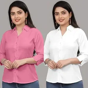Formal Cotton Blend Shirt for Women with 3/4 Sleeve for Casual Wear Combo of 2