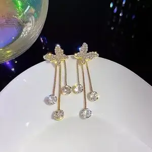 Dreamy Jewels Korean Gold Plated Butter fly Shapped Zirconia Earrings for Women and Girls