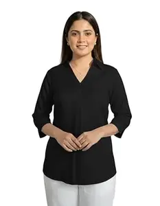Oxinexx Long Hemline Shirt for Women Soft Viscose Rayon Relaxed Fit Ladies Formal Shirt Daily Office Formal Casual Top Wear