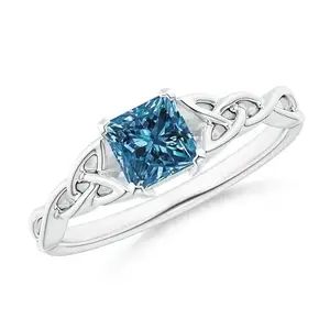 GOLDHARTZ 925 Sterling Silver Solitaire Princess-Cut Simulated Blue Diamond Celtic Knot Ring|Wedding Ring | Engagement Ring
