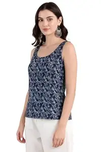 Pinkmint Kurti for Women Printed Sleeveless Women's Kurti Top with Back Tie-Up | Cotton Blend Ethnic Fusion Women Top for Office Wear, Casual Wear, Beach College, Festive & Party Look