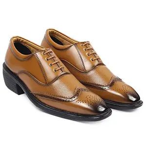 YUVRATO BAXI Men's 2" Heel Height Increasing Casual Brogues Tan Formal Oxford Shoes with Synthetic Material and Pu Sole.- 6 UK