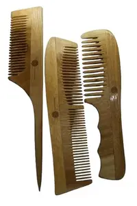Fabhandicraft Wooden Neem Comb Hair Growth | Hairfall | Dandruff Control | Hair Straightening | Frizz Control | Comb for unisex Pack of 3