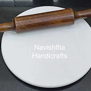 Navishtha Handicrafts Jaipur Art Indian White Marble chakla belan for kitchen/White Marble roti maker 10 Inch Diameter (Mirror finish White makrana Chakla With Belan)