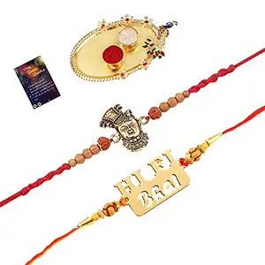 Elegant Bhaiya Rakhi " HI-FI BHAI" Designer Pendent Rakhi Combo For Bhaiya With Roli Chawal And Greeting Card 1 Kankawati Pooja Thali -703
