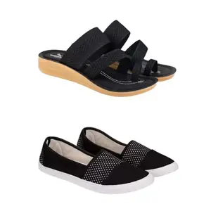 ZENWEAR Extra Soft Classic Casual wear with Flexibility Technology Sandal Combo for Women's/Girl's(6140+1680)(8) Multicolor