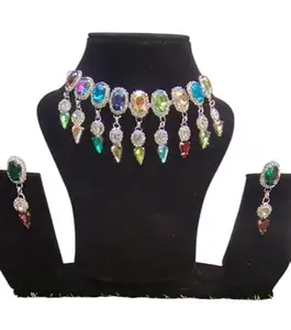 Big American Diamond CZ Gemstone-Studded Necklace Jewelry Set For Women Girls