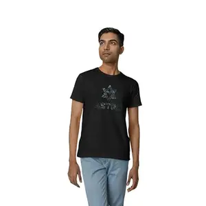 Streetfluencer Comfortable Men’s Regular Fit Round Neck Printed Cotton Half Sleeve T-Shirt Black
