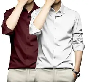 DEELMO Combo of Men's Stylish Solid Satin Casual Shirt for Men Full Sleeves| Poly Satin Silk Shirt Pack of 2