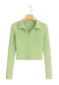 Trendy Ribbed Collar Crop Top for Women with Stylish Fit and Comfort