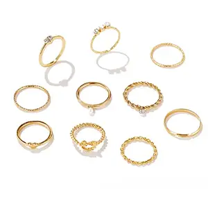 Shining Diva Fashion Latest Stylish Metal Boho Midi Finger Rings for Women and Girls - Set of 10 (E12982r), Golden