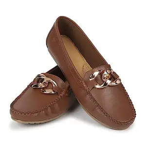 YOHO Bliss Comfortable Slip On Formal Buckle Loafer for Women | Stylish Fashion Moccasins Range | Cushioned Footbed Finish | Flexible and Office Wear Shoe Tan