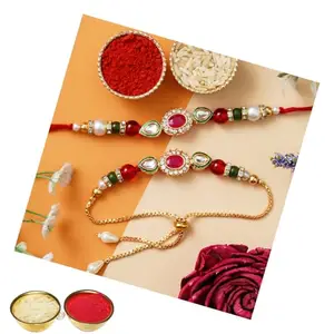 Realtrend Combo Rakhi for Bhaiya and Bhabhi and Kids | Rakhi For BrotherRakhi for Brothers with1 Roli Chawal Pack 1 Greeting Card Rakshabandhan Gift Set (Multicolor) (Designs-3)