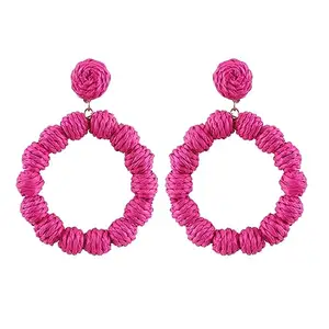 University Trendz Handcrafted Pink Thread Ball Dangler Earrings for Women & Girls