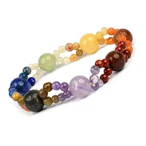 Reiki Crystal Products Natural 7 Chakra Bracelet 8 mm, Crystal Stone Bracelet Double Line Design Round Shape for Reiki Healing and Crystal Healing Stones (Color : Multi)