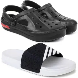 Pampy Angel Combo Pack of 2 Slipper/Flip Flops/Slides/Clogs/Sandals with Adjustable Back Strap for Men,(Cl-Tube-Black,Shimla-White),6 (UK/India)