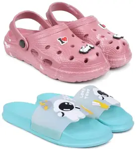 Pampy Angel Combo Pack of 2 Slipper/Flip Flops/Slides/Clogs/Sandals with Adjustable Back Strap for Women,(WCL-LGirl-Maroon,Tra-Space-Blue),40 (Euro)