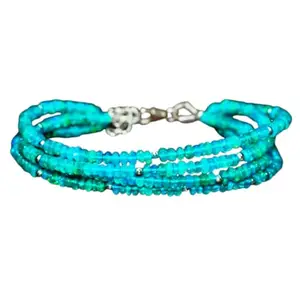 LKBEADS Silver Plated Bracelet with Blue Smooth Ethiopian Blue Opal Beads – Rondelle 2mm – 7 inch Adjustable – For Men & Women|LK_STACK_02590