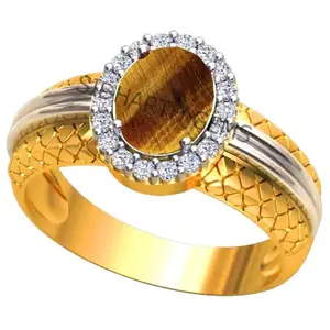 SIDHARTH GEMS Natural Tiger's Eye Stone Gold Plated Adjustable Ring 9.00 Carat Rashi Ratna Origional and Certified