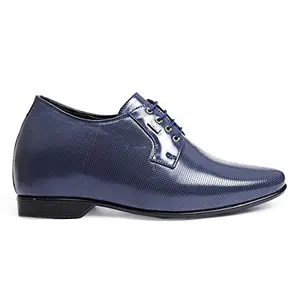 BXXY Men's 3.5 Inch Hidden Height Increasing Synthetic Patent Leather Material Blue Formal Lace-Up Shoes.- 9 UK