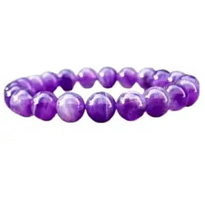 Lady Works Natural Amethyst 10mm Round Shape Smooth Cut Beads 8 Inch Stretchable Bracelet For Men & Women. Unisex Bracelet For Healing, Meditation, Prosperity, Gift & Luck|LW_BRST_00316_8.0
