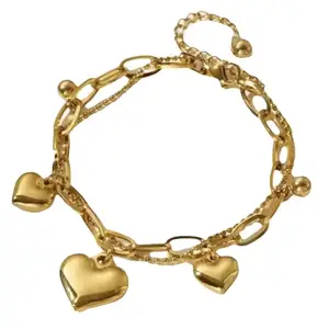 Heart Bracelet for Women | 18K Gold Plated Double Layer Chain | Adjustable Minimalist Stackable Jewelry | Waterproof Hypoallergenic Tarnish-Resistant Gift