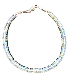 LKBEADS Gold Plated Bracelet with White Faceted Ethiopian Opal Beads – Rondelle 3.5-4mm – 7 inch Adjustable – For Men & Women|LK_STACK_02654