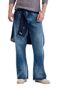 SNITCH Men Jeans Casual Wear | Flared Fit Mid Rise Plain Front Full Length Denim | 100% Cotton Non-Stretch Stone-Wash for Everyday Comfort & Vintage Style