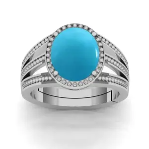 APSSTONE 10.25 Ratti Turquoise Firoza Sky Blue Gemstone Panchdhatu Adjustable Silver Plated Ring For Men And Women