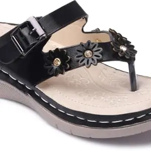 Picktoes PT-5012 Women's Black Synthetic Leather Casual Heel Sandal