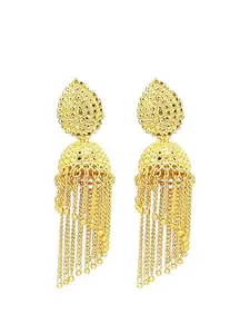 9blings Gold Plated Layered Tasseled Jhumka Earrings For Women and Girls