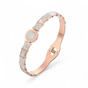 Jewels Galaxy Stainless Steel Rose Gold Plated Mother of Pearl AD Studded Bracelet