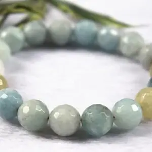 LKBEADS Natural Aquamarine 10mm Round Shape Smooth Cut Beads 7.5 inch Stretchable Bracelet for Men & Women.|STBR_RR_00826_7.5